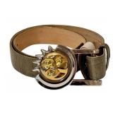 C5 - Barry Kieselstein-Cord Sterling Silver Celestial Sun Belt Buckle on Genuine Leather Belt