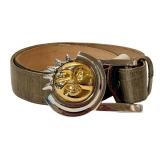 C5 - Barry Kieselstein-Cord Sterling Silver Celestial Sun Belt Buckle on Genuine Leather Belt