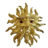 Vintage 18K Gold Sun Face Brooch - 2 in Diameter