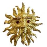 Vintage 18K Gold Sun Face Brooch - 2 in Diameter