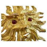 Vintage 18K Gold Sun Face Brooch - 2 in Diameter