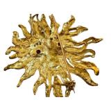 Vintage 18K Gold Sun Face Brooch - 2 in Diameter