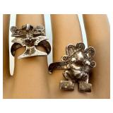 Two Vintage Sterling Aztec-Style Rings