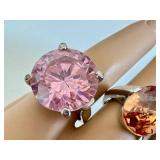 Sterling Silver Pink CZ Ring & Citrine Quartz Ring