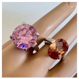 Sterling Silver Pink CZ Ring & Citrine Quartz Ring