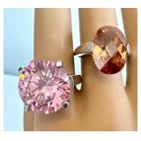 Sterling Silver Pink CZ Ring & Citrine Quartz Ring