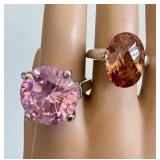 Sterling Silver Pink CZ Ring & Citrine Quartz Ring