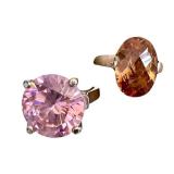 Sterling Silver Pink CZ Ring & Citrine Quartz Ring