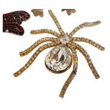 Dragonfly, Green Leaf Frog, Beige Frog & Crystal Spider Brooch Set