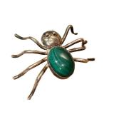 Lester Ortiz Spider Brooch - Malachite & Sterling Silver, Navajo Jewelry