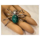 Lester Ortiz Spider Brooch - Malachite & Sterling Silver, Navajo Jewelry