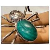 Lester Ortiz Spider Brooch - Malachite & Sterling Silver, Navajo Jewelry