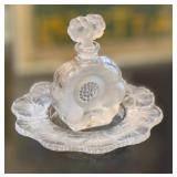 C5 - Lalique Trinket Dish 5.75 inches & Glass Act Studio Perfume Bottle 4.5 inches