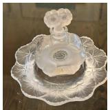 C5 - Lalique Trinket Dish 5.75 inches & Glass Act Studio Perfume Bottle 4.5 inches