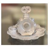 C5 - Lalique Trinket Dish 5.75 inches & Glass Act Studio Perfume Bottle 4.5 inches