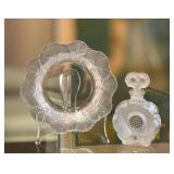 C5 - Lalique Trinket Dish 5.75 inches & Glass Act Studio Perfume Bottle 4.5 inches