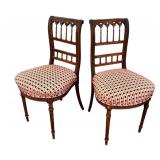 DR - Antique Carved Wood Side Chairs - Pair, Upholstered Seats