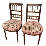 DR - Antique Carved Wood Side Chairs - Pair, Upholstered Seats