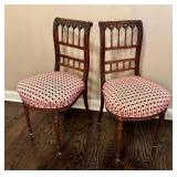 DR - Antique Carved Wood Side Chairs - Pair, Upholstered Seats