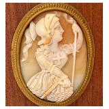 Vintage Framed Warrior Cameo, Oval Brass Frame