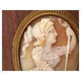 Vintage Framed Warrior Cameo, Oval Brass Frame
