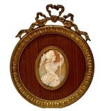 Vintage Framed Warrior Cameo, Oval Brass Frame