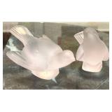 C1 - Lalique Satin Birds Pair - Crystal Glass, Made in France