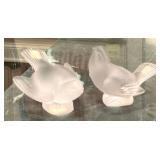 C1 - Lalique Satin Birds Pair - Crystal Glass, Made in France