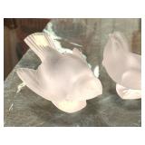 C1 - Lalique Satin Birds Pair - Crystal Glass, Made in France