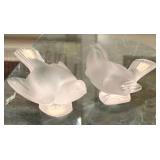 C1 - Lalique Satin Birds Pair - Crystal Glass, Made in France