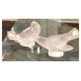 C1 - Lalique Satin Birds Pair - Crystal Glass, Made in France