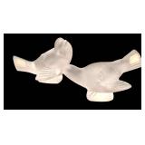 C1 - Lalique Satin Birds Pair - Crystal Glass, Made in France