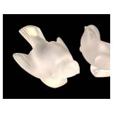 C1 - Lalique Satin Birds Pair - Crystal Glass, Made in France