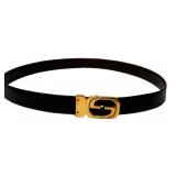 C5 - Gucci Leather Reversible Belt - 44in - Black Leather with Gold GG Buckle