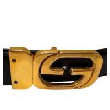 C5 - Gucci Leather Reversible Belt - 44in - Black Leather with Gold GG Buckle