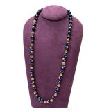 Cloisonne Beaded Necklace -Blue Floral Enamel Beads