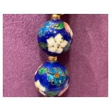 Cloisonne Beaded Necklace -Blue Floral Enamel Beads