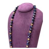 Cloisonne Beaded Necklace -Blue Floral Enamel Beads