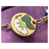 Cloisonne Beaded Necklace -Blue Floral Enamel Beads