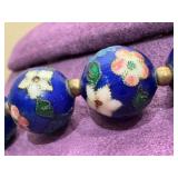 Cloisonne Beaded Necklace -Blue Floral Enamel Beads