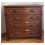 BR1 - Antique Walnut Victorian Dresser 4-Drawer with Carved Leaf Pulls