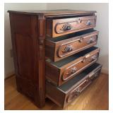 BR1 - Antique Walnut Victorian Dresser 4-Drawer with Carved Leaf Pulls