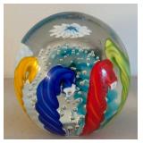 BR2 - Murano Glass Paperweight - Made In Italy - Hand-Blown With Multicolor Swirls