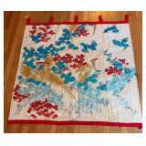 BR2 - Japanese Wall Hanging: Golden Phoenix & Teal Flowers With Red Accents