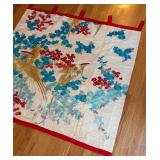 BR2 - Japanese Wall Hanging: Golden Phoenix & Teal Flowers With Red Accents