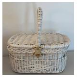 BR2 - Two Woven Handbags & Basket Set - Floral Tote & White Wicker Basket Style