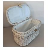 BR2 - Two Woven Handbags & Basket Set - Floral Tote & White Wicker Basket Style