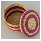 BR2 - Two Woven Handbags & Basket Set - Floral Tote & White Wicker Basket Style