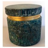BR2 - Vintage Malachite Stone Jar with Brass Rim
