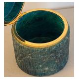 BR2 - Vintage Malachite Stone Jar with Brass Rim
